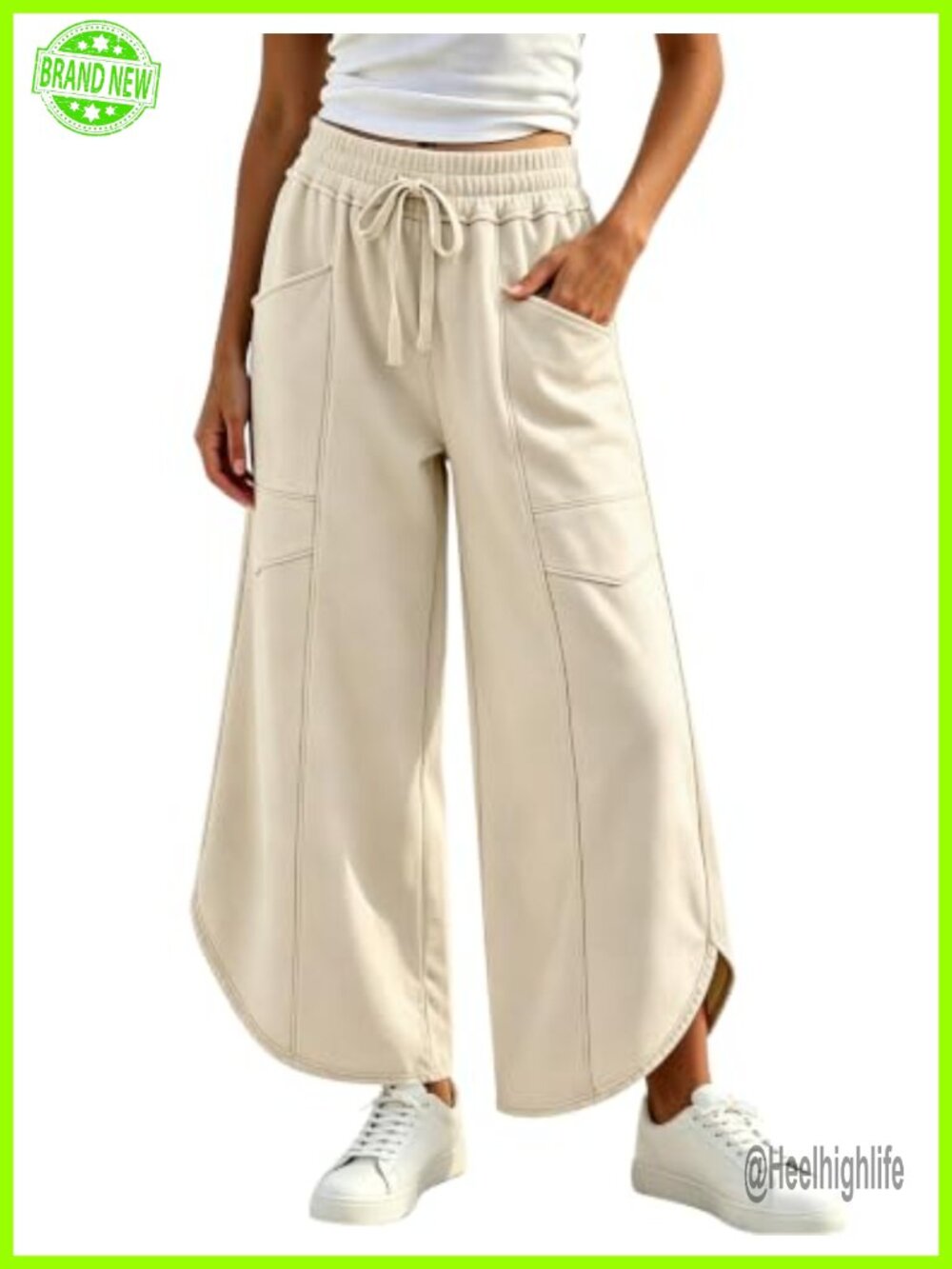 Wide Leg Tulip Hem Sweatpants Elastic Waist Cropped Pull On